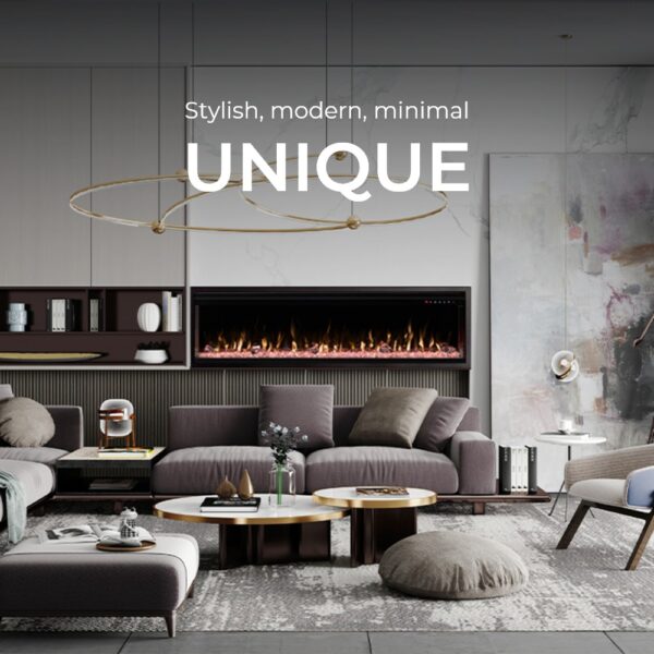 aranzacja_unique_1 Aflamo Unique 90 - Caminetto elettrico LED da parete/incasso